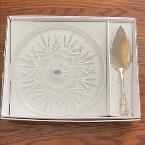 Never Used JG Durand France Villemont Crystal Cake Plate with Silver Server